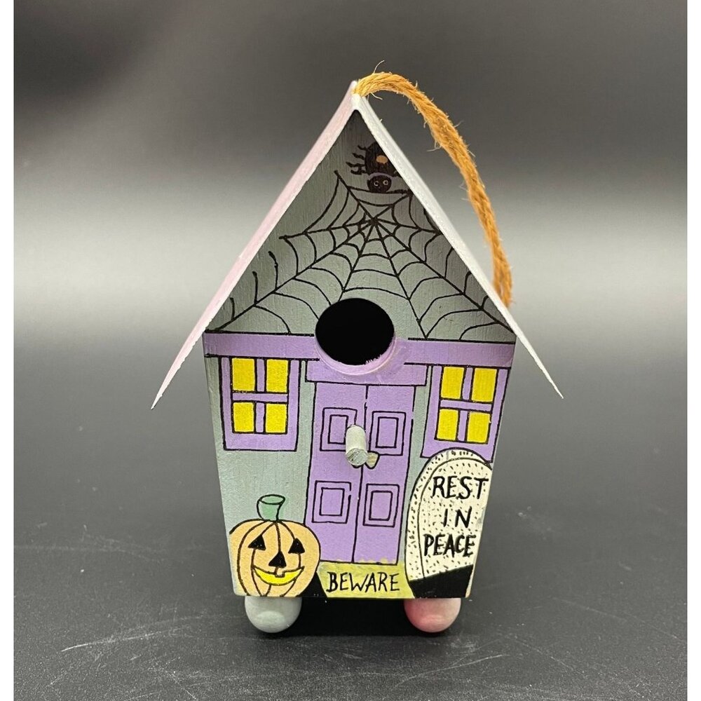 Vintage Halloween Decor Ornament Bird House Artisan Made Signed Dixie California